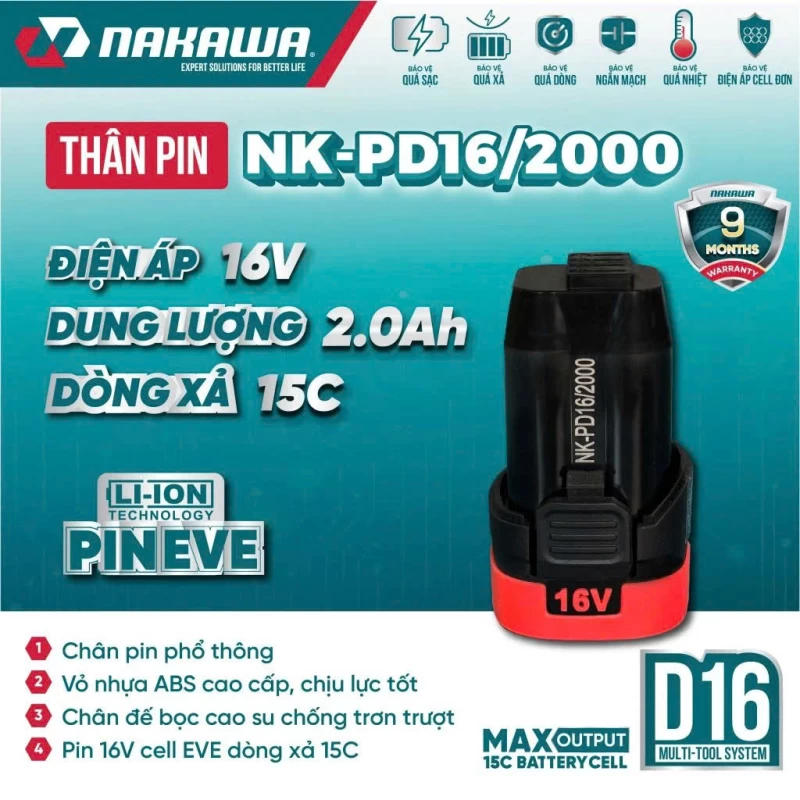 Pin 16V 2.0Ah NAKAWA NK-PD16/2000 - Ảnh 3