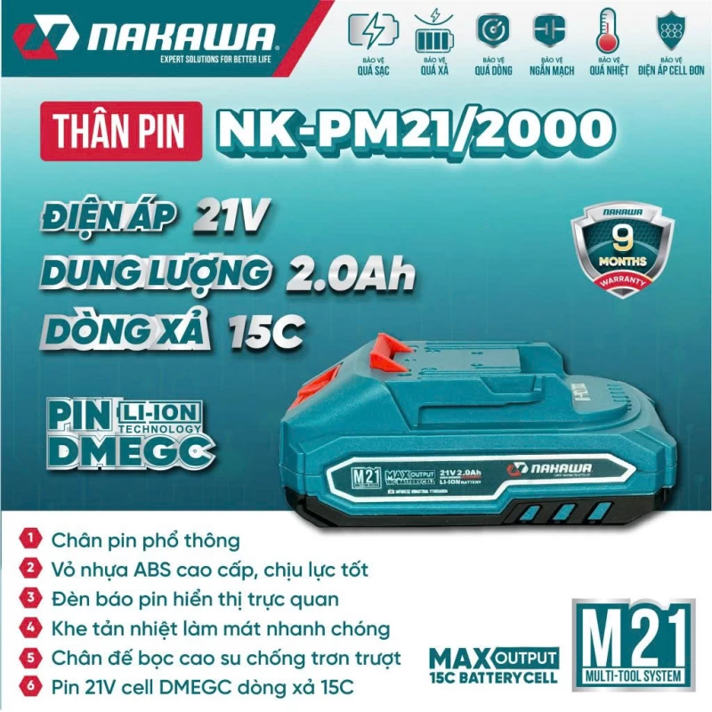Pin 21V 2.0Ah NAKAWA NK-PM21/2000 - Ảnh 1