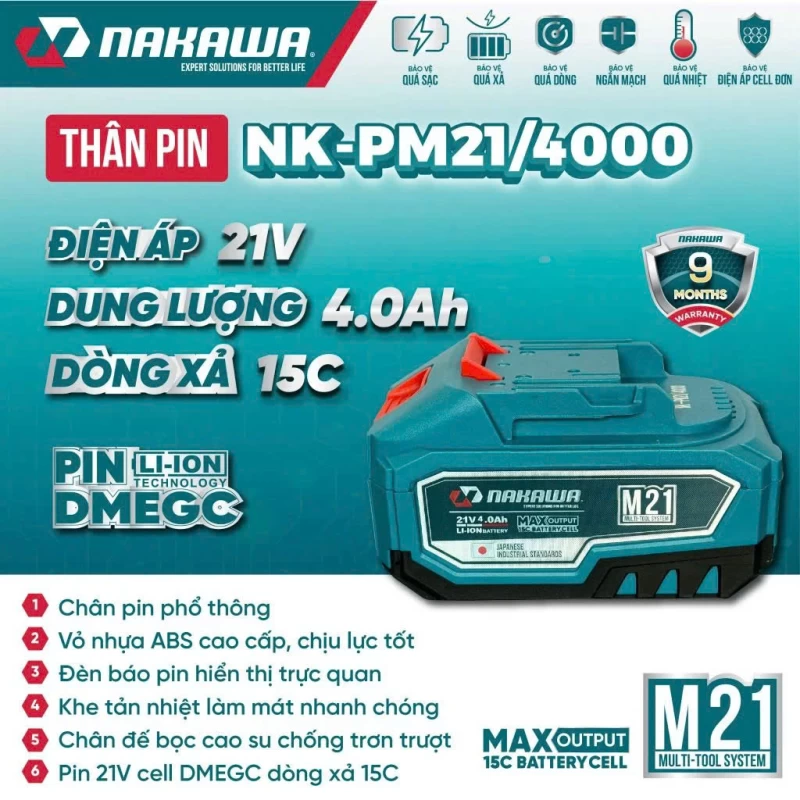 Pin 21V 4.0Ah NAKAWA NK-PM21/4000 - Ảnh 2