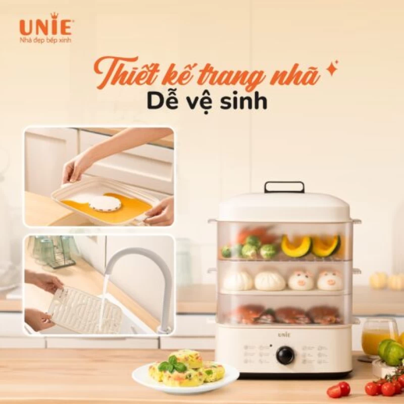 Nồi hấp UNIE UE560 dung tích lớn 18L, 3 tầng hấp, 12 tính năng tiện lợi - Ảnh 5