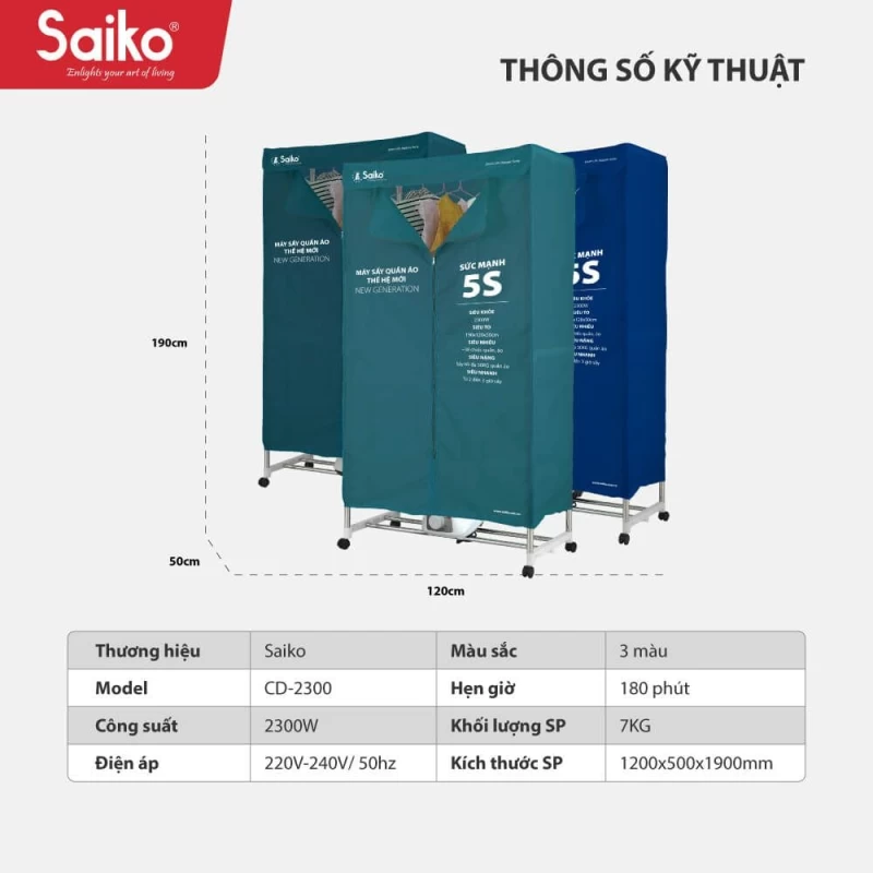 Tủ sấy quần áo Saiko CD-2300 50KG - 2300W - Ảnh 3